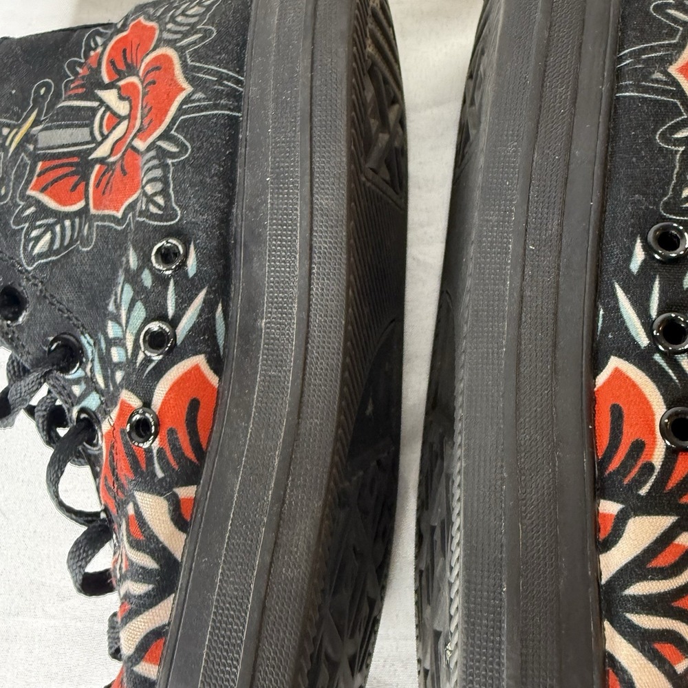 Raad Traditional Red Flower Dagger Black High Top Sneakers Shoes Womens 9.5 - Picture 11 of 14